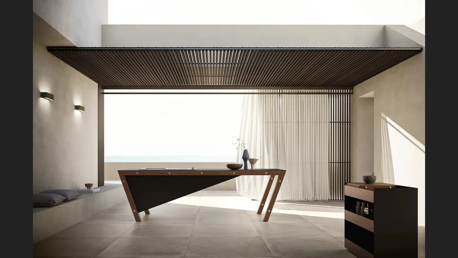 Cucina Design a isola in acciaio e legno con top in gres Project 07 di Modulnova